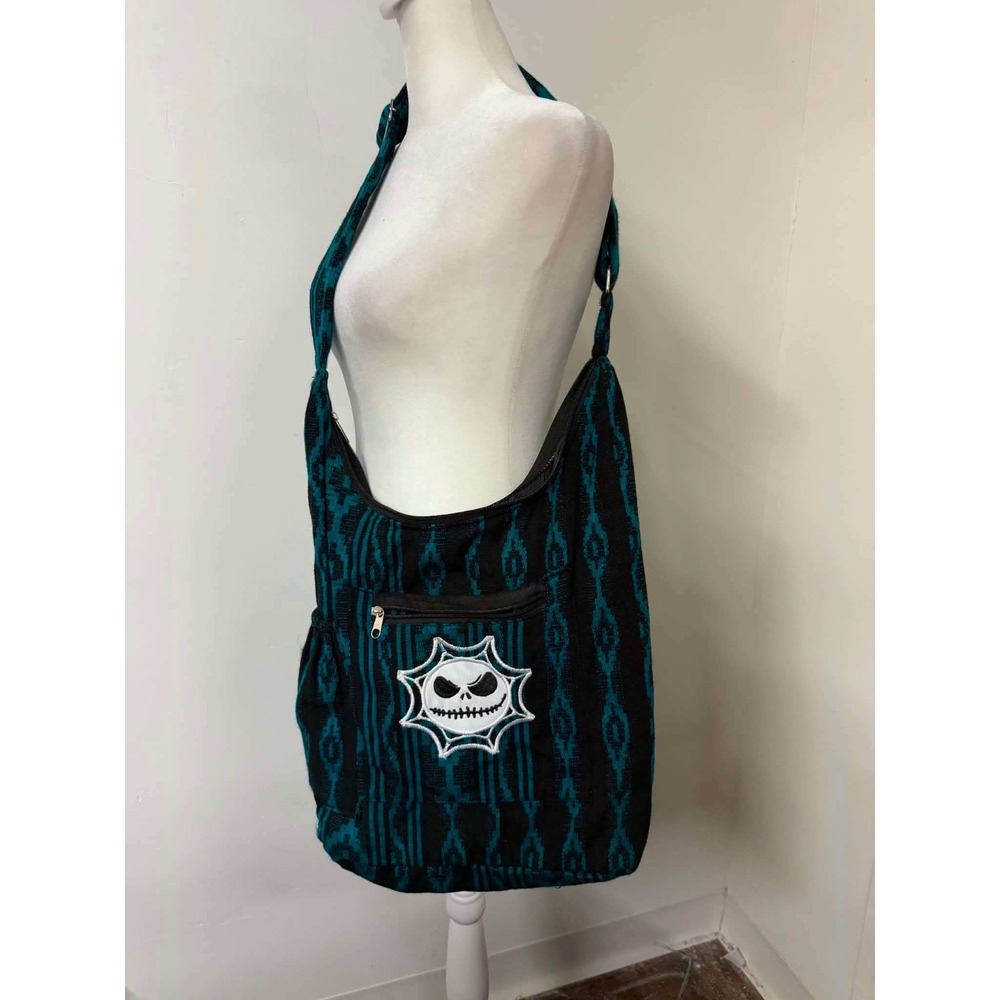 Killa Artesanias Jack Skellington Woven Crossbody Bag Teal Black Wool Ecuador
